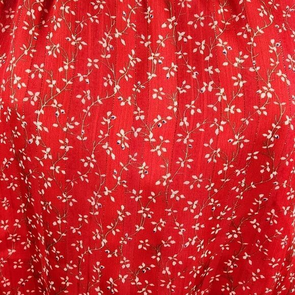 🔹️Lush Red Floral & Metallic Gold Print Blouse Small - Picture 11 of 14
